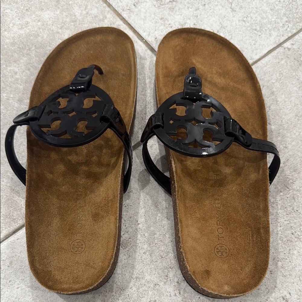 Tory Burch Black and Brown Sandals with Braided Straps